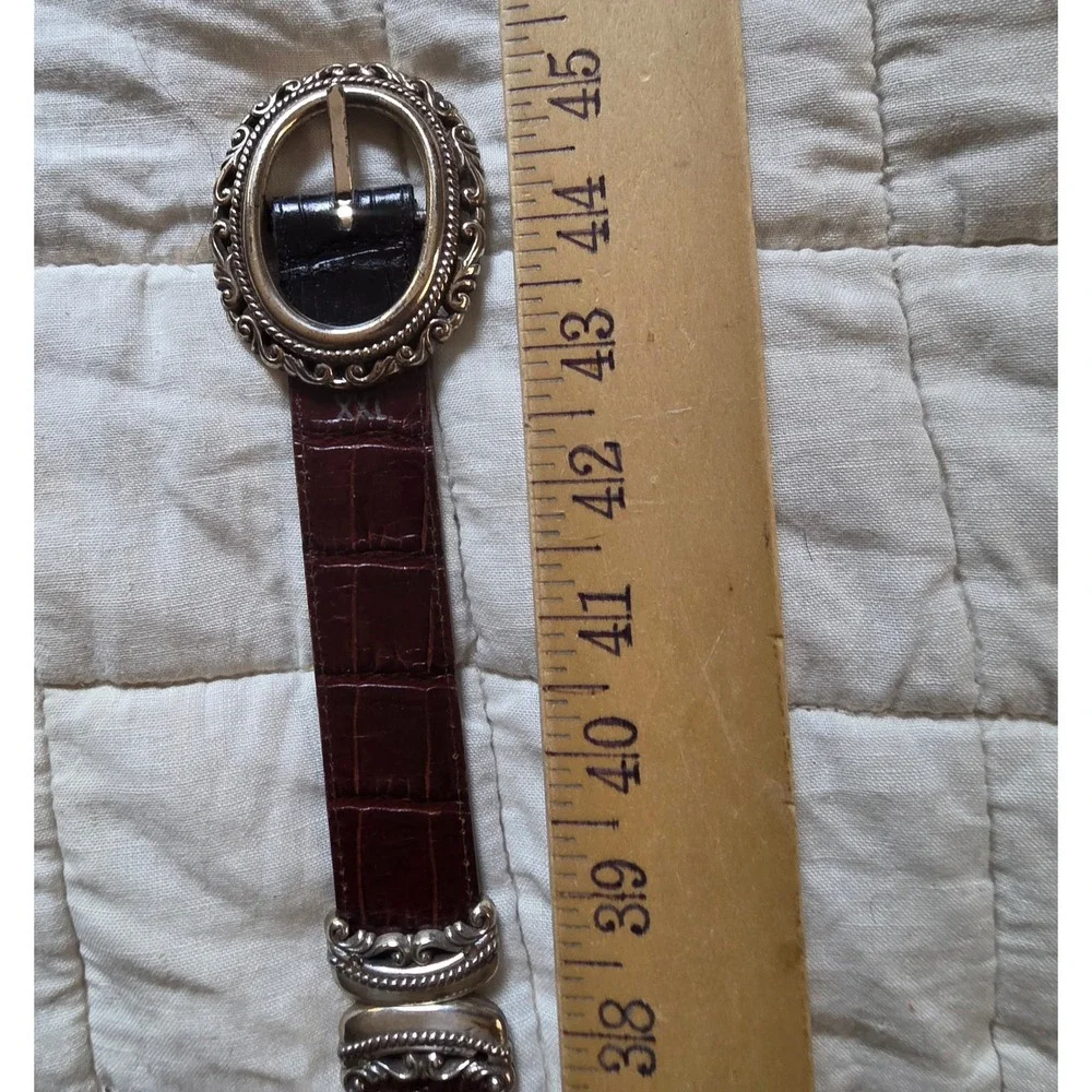 Reversable Faux Croc Belt XXL Brown/Black Silver Filigree Buckle Vtg Western